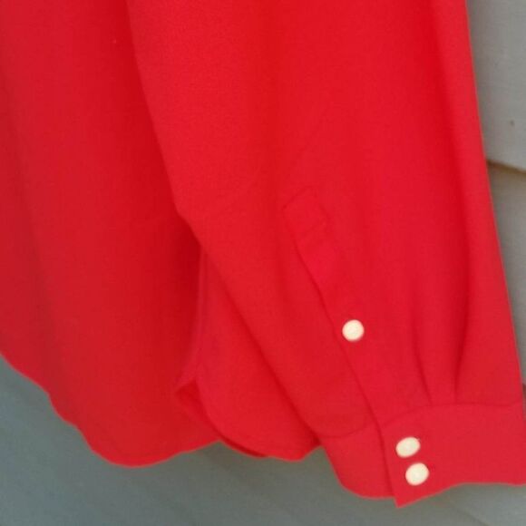 J Crew Red Semi Sheer Button Down Blouse size Large - Picture 7 of 8